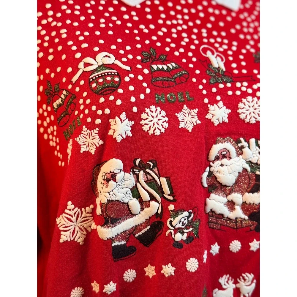 Vintage 90s Village Fair Christmas Sweatshirt Santa Puff Paint Ugly Sweater L/XL